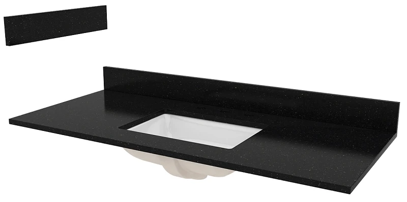 Black Galaxy Granite Vanity Top 49x22 Inches With White Trough Bowl