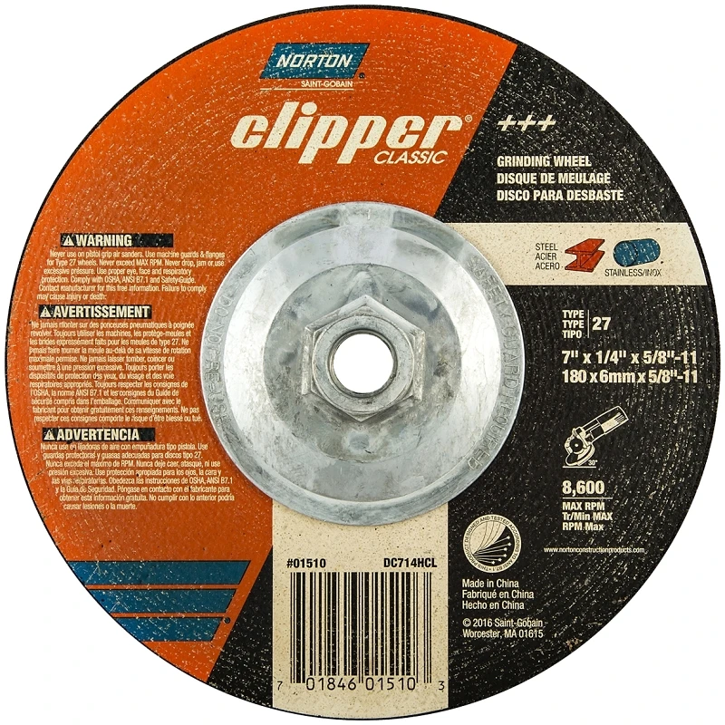 Clipper Classic T27 Grinding Wheel 7 X 1/4 X 5/8-11 Inch