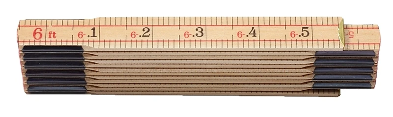 101204u Engineering Folding Ruler, Wood With Black/red Markings, 1/10th, 1/100th, 1/16 In Graduation