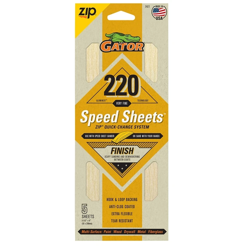 Zip Speed Sandpaper Sheets, 220 Grit, 5-Pk.
