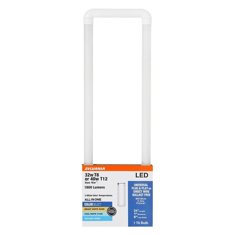 Led U-bend T8 Bulb, 16w, 3 Color Temperatures, 1800 Lumens