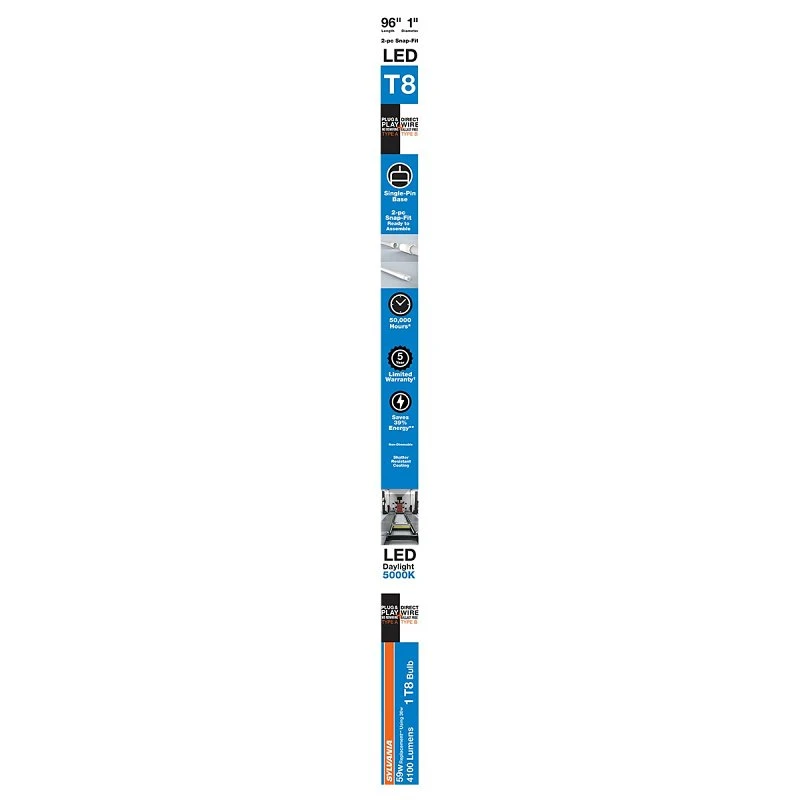 8ft Led Tube Light, 5000k, 36w, Fa8 Base, 4100 Lumens
