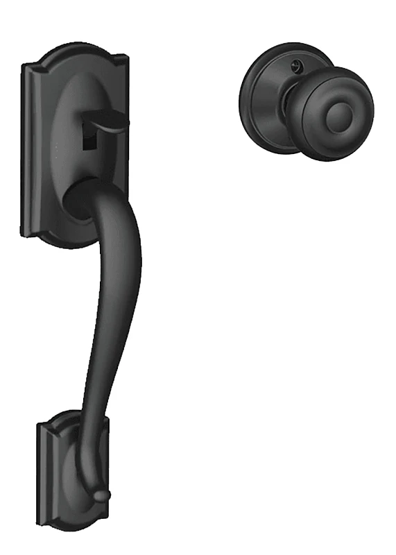 Camelot Front Entry Handle Set With Georgian Knob In Matte Black Finish