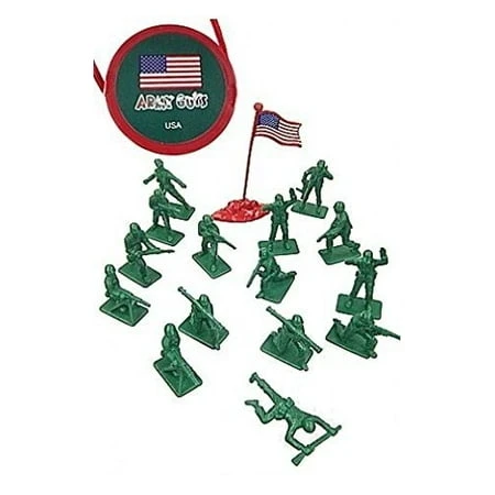 WWII US Army Infantry with Flag World at War Toy Soldiers Series Plastic Army Men Figures 1/32 Scale 17 Pieces with Reusable Tube Storage - Marx Airfix Matchbox Type Figures