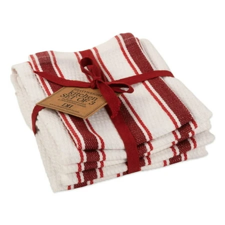 751048 Garnet Classic Stripe Heavyweight Kitchen Set Of 3 Pieces
