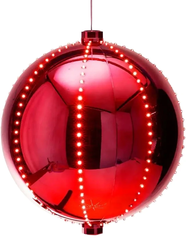 60831 Led Lighted Ornament, 6 In H, Round Bulb, Red With Music