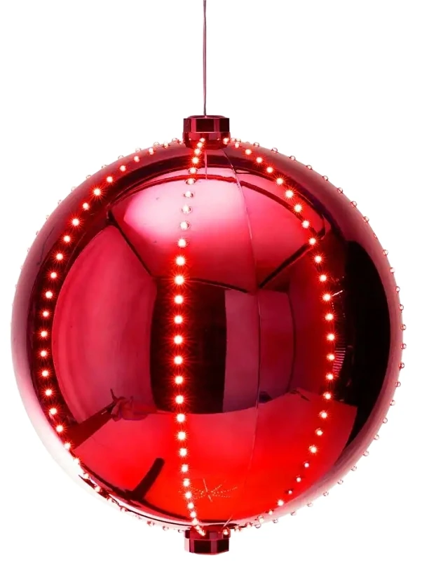 60821 Led Lighted Ornament, 3 In H, Round Bulb, Red With Music