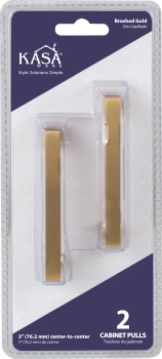 Kasaware Brushed Gold Square Bar Pulls, 3-3/8 In. Length, 2-pack, Model K7063bg-2