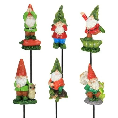 Veg-head Gnome Pot Garden Stakes - Set Of 6 Weather-resistant Decorative Stakes