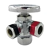 Dual Outlet Angle Stop Brass Valve, 5/8" Od Compression Inlet, 7/16" & 1/2" Od Outlets, Chrome