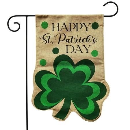 Happy St. Patrick's Shamrock Burlap Garden Flag 18 X 12.5 Briarwood Lane
