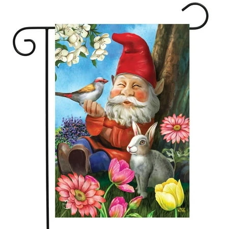 Garden Gnome Spring Garden Flag With Birds And Floral Design 12.5" X 18"