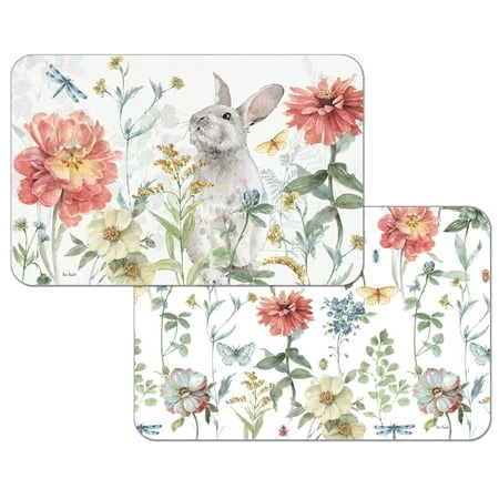 Counterart Spring Meadow Bunny Reversible Rectangular Placemat Set Of 4