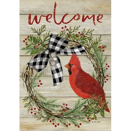 Cardinal Wreath Welcome Garden Flag 12 X 18 Inch Double Sided Decorative Flag