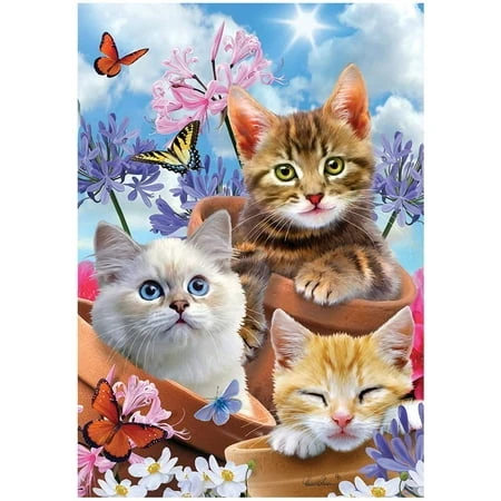 Garden Flag - Kittens And Flowers Design