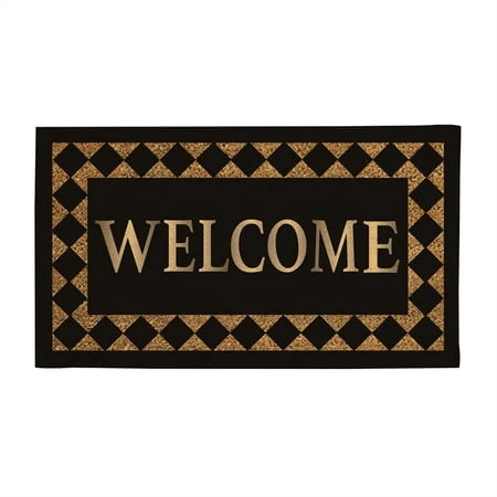 DIAMOND BORDER METALLIC WELCOME RUBBER INSET COIR MAT