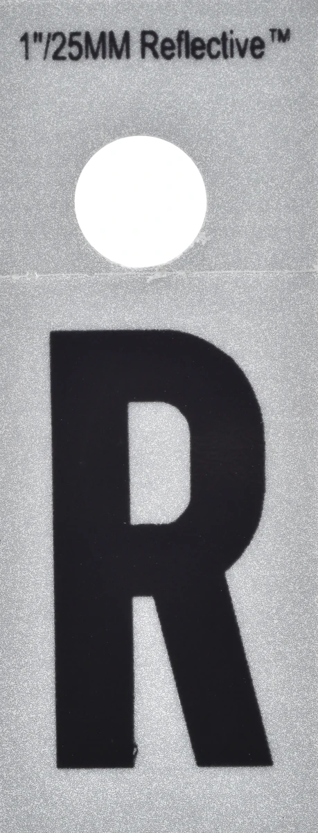 845121 1 Inch Black & Silver Reflective Mylar Square-cut Self Adhesive Letter R