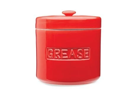 Red Grease Container With Lid For Kitchen Storage And Cooking