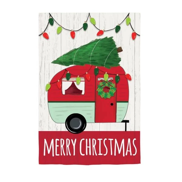 Christmas Camper Garden Burlap Flag - Festive Holiday Decor