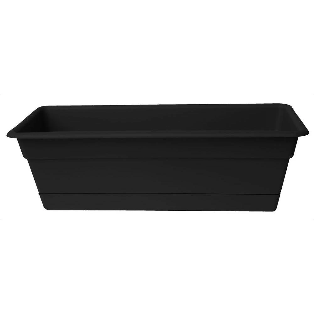 24 X 5.75 Black Dura Cotta Plastic Window Box Planter With Saucer