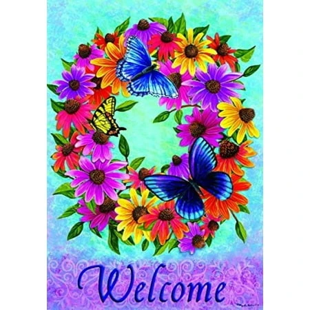 Butterfly Wreath Decorative Double Sided Flag - 28 Inch X 40 Inch Standard Size