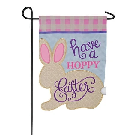 Applique Garden Flag - Hoppy Easter, 12.5 X 18 Inch Decorative Outdoor Flag