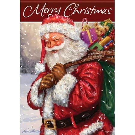 Glitter Garden Flag - Jolly Santa Design For Festive Outdoor Decor