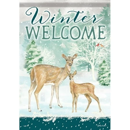 Garden Flag - Winter Deer Welcome, Seasonal Outdoor Decor