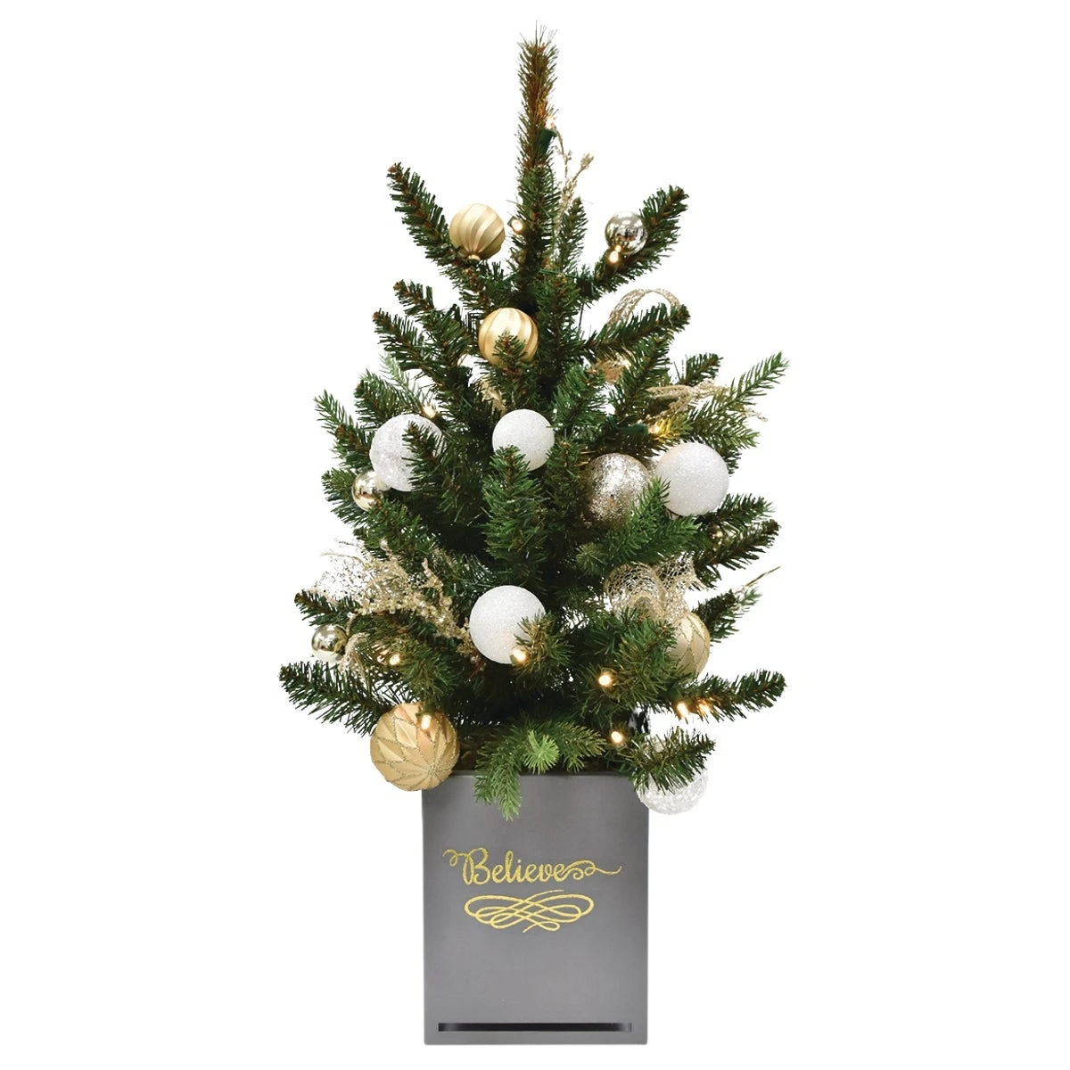 24 Inch Green Potted Prelit Led Specialty Christmas Tree With Timer And Decorations