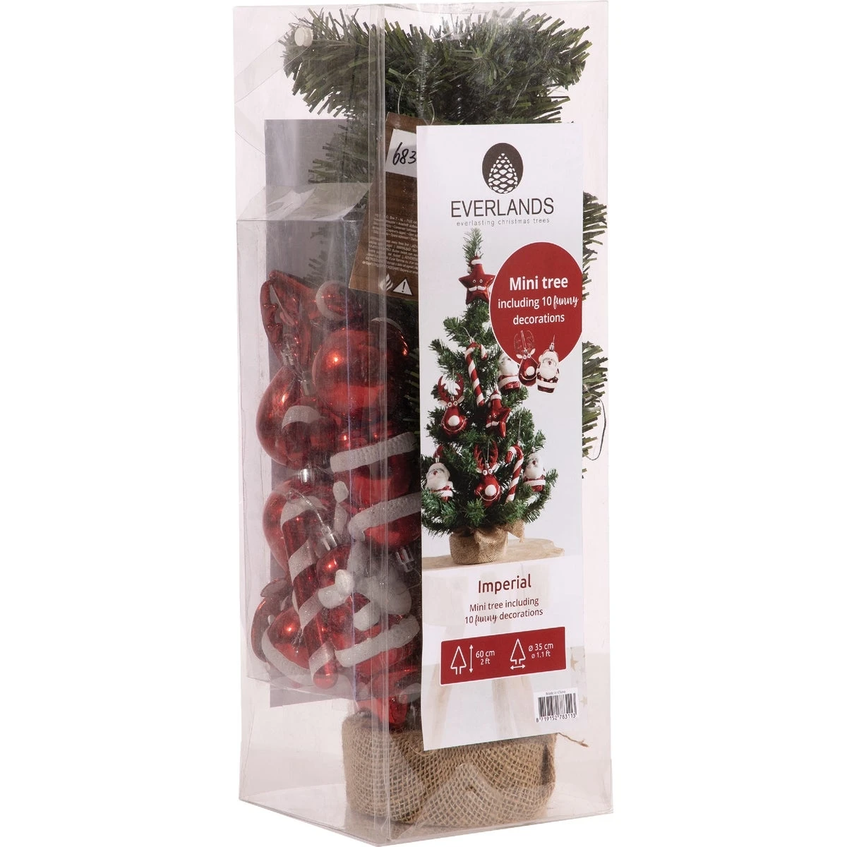 Imperial 2.5 Ft Mini Christmas Tree With Red Ornaments And Jute Base