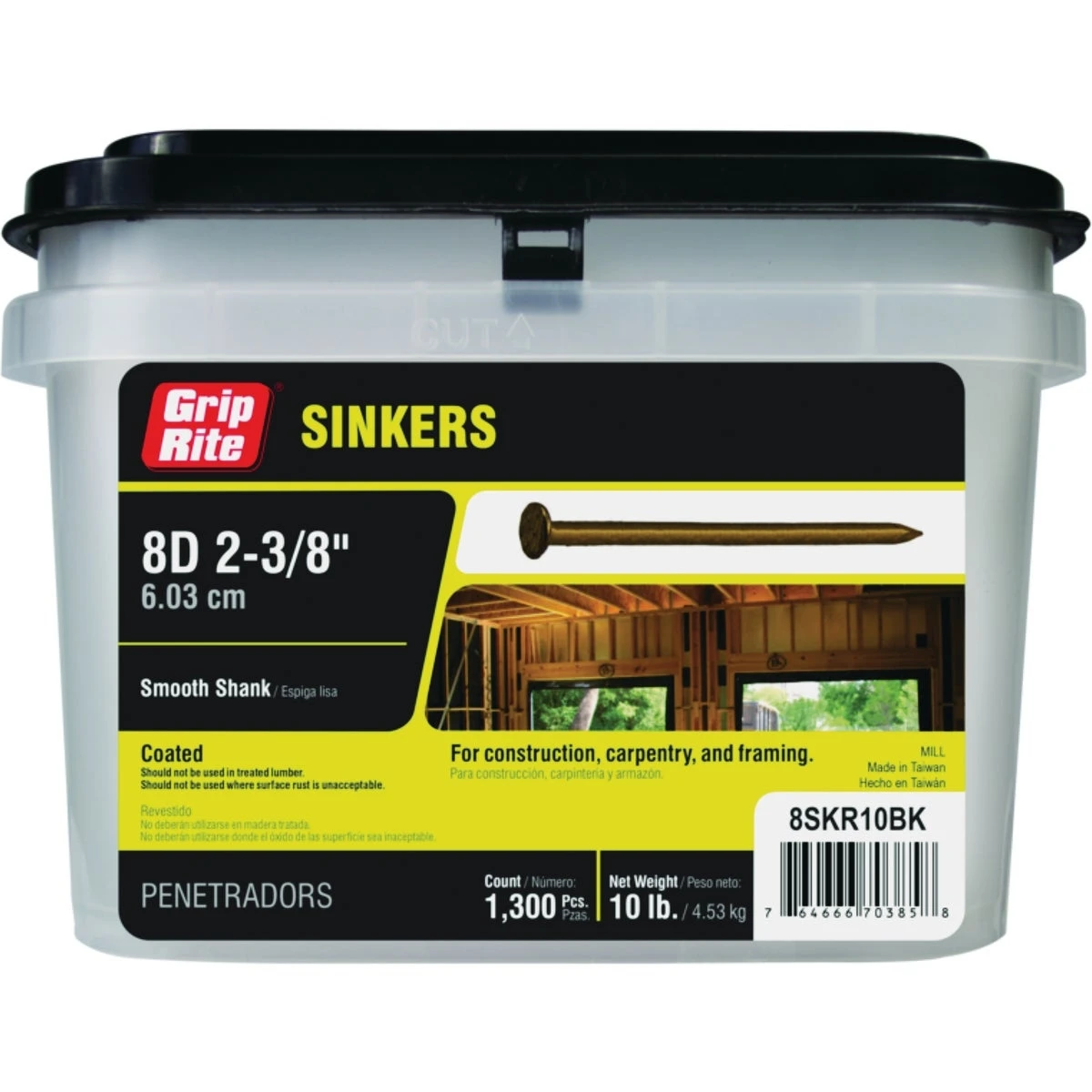 8d X 2-3/8 In. Coated Sinker Framing Nails - 1300 Count, 10 Pound Package