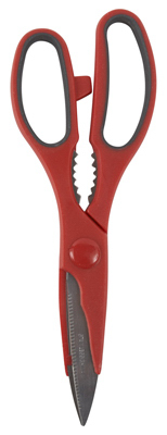 Red Kitchen Shears With Serrated Stainless Steel Blades And Non-slip Grip Handles