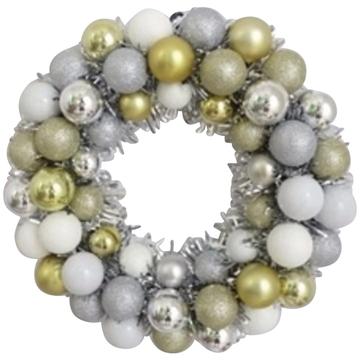 16 Inch Shatterproof Ornament Wreath In Silver, White, And Champagne