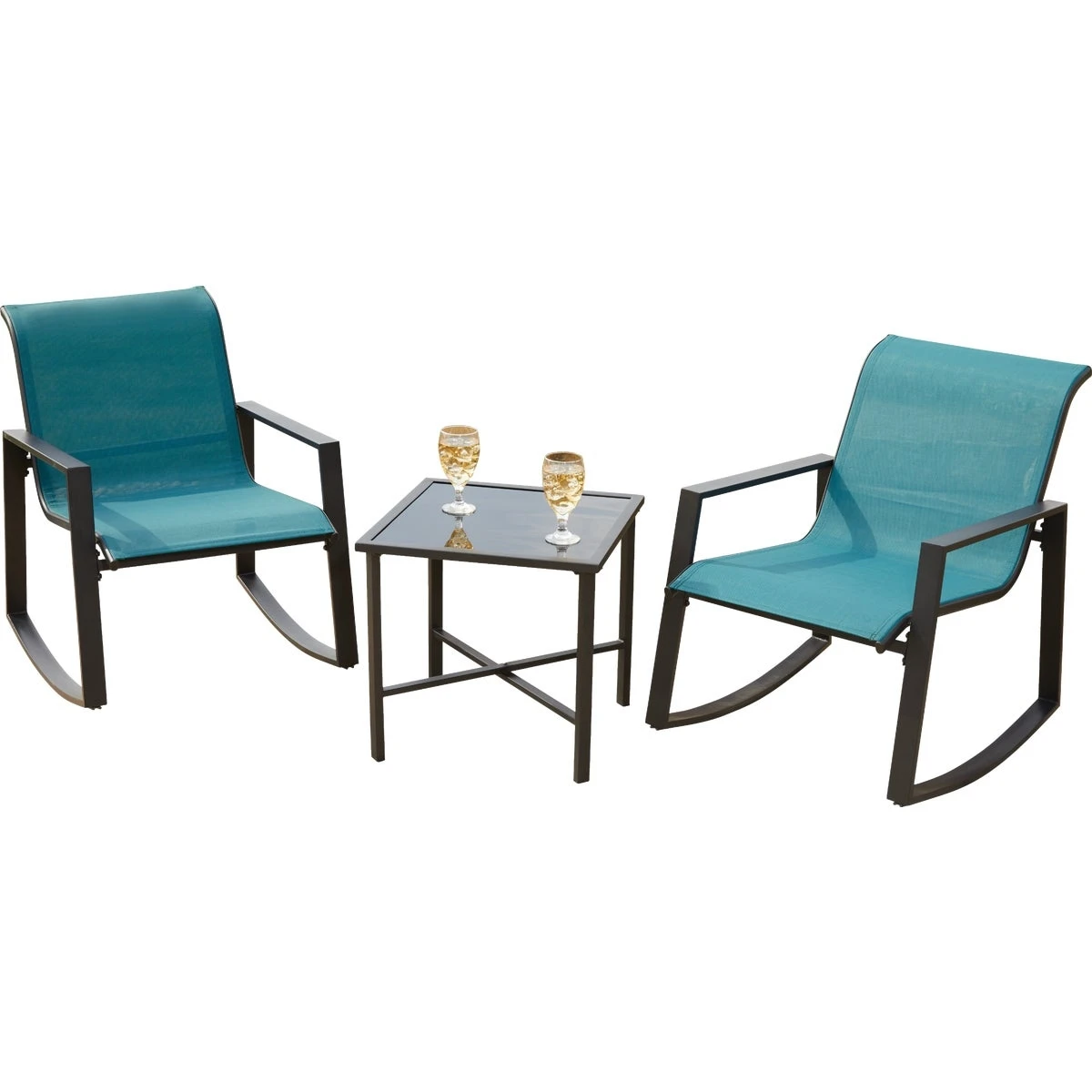 Naples 3-piece Rocking Bistro Set With Glass Tabletop And Sling Seats