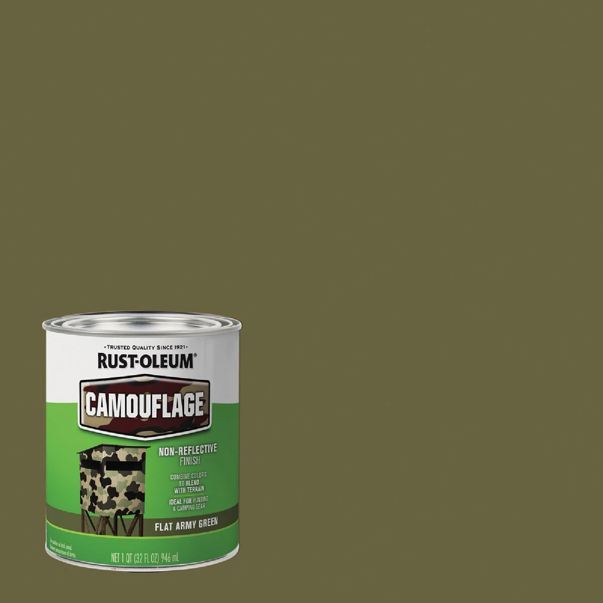 1 Quart Camouflage Brush Paint In Army Green - Fast Drying, Flat Finish