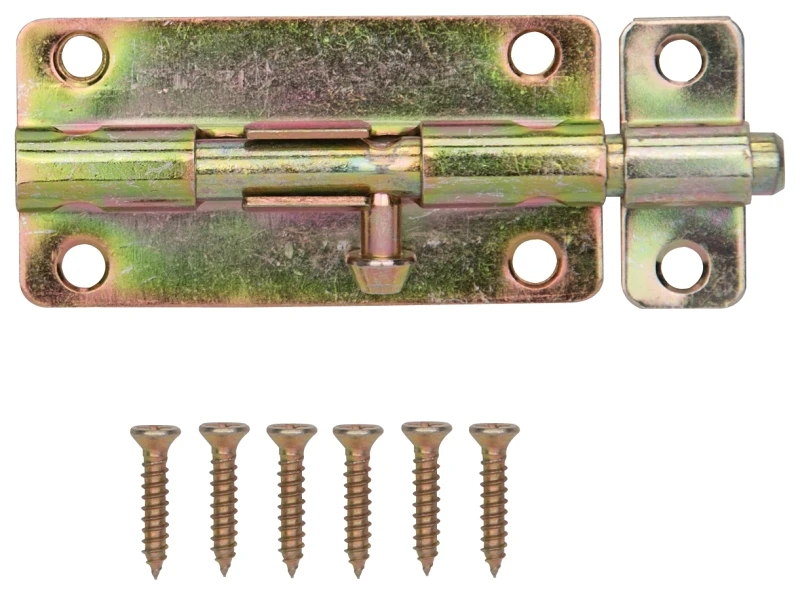 4 Inch Satin Brass Barrel Bolt Lock With Screws And Mounting Holes