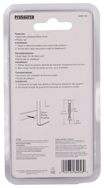 Polished Brass Spring Door Stop With Plastic And Steel Construction