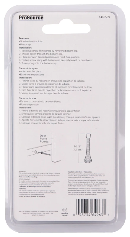 Heavy Duty Spring Door Stop With Plastic Tip, 3.125 In Projection, Model H62-b045c-ps