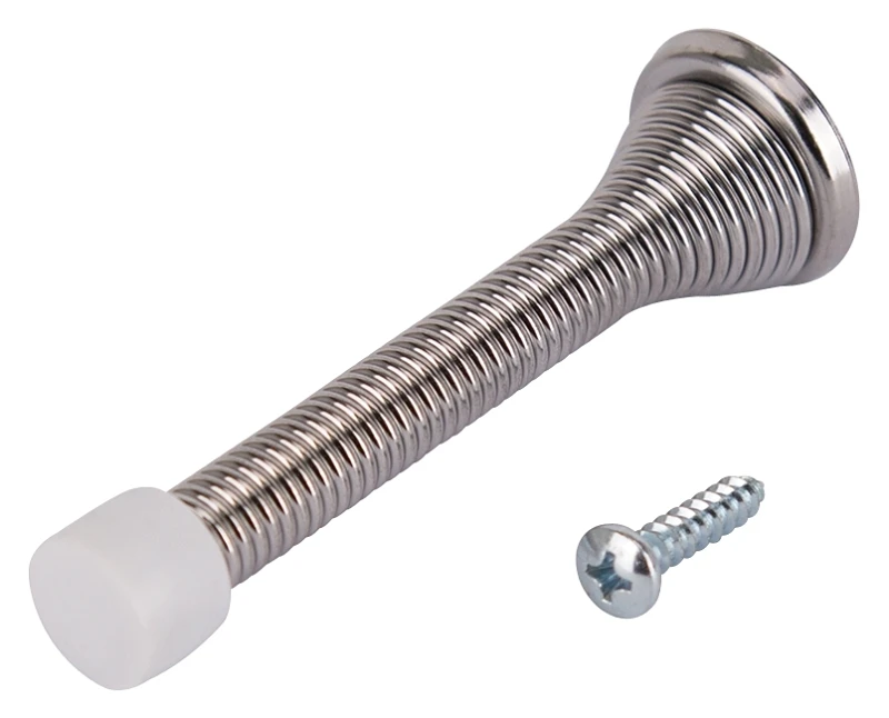 Heavy Duty Chrome Spring Door Stop With Rubber Bumper Tip - Model H62-b042-ps