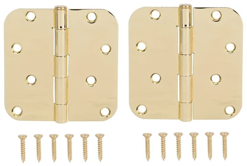 4x4 Inch 5/8 Radius Door Hinge, Brass Finish, Steel Construction