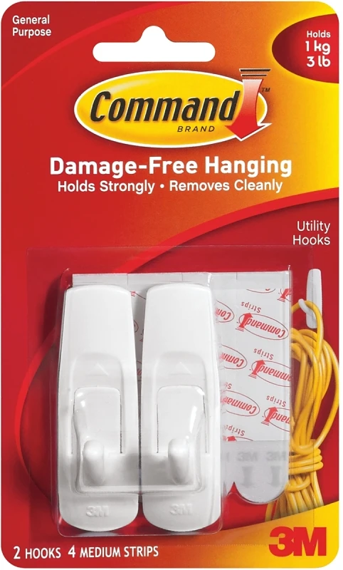 Medium Utility Hooks With Strips - White - Model 17001