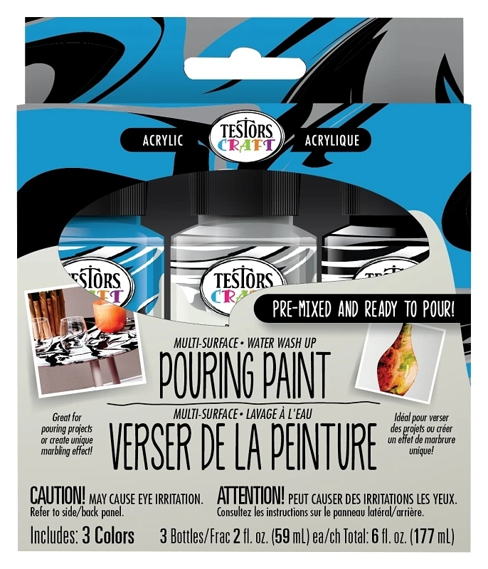 3 Color Kit Pouring Paints - Black, White, Red, And Yellow