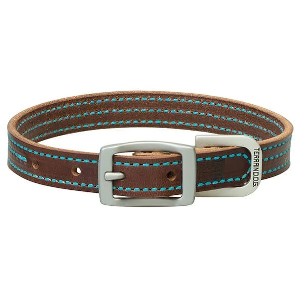 Terrain Dog Bridle Leather Dog Collar, Hurricane Blue, 1 Inch X 25 Inch