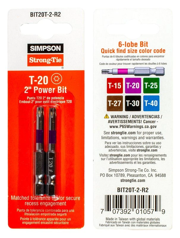Simpson Strong-tie T20 6l 2 Inch Power Bit Driver - Industrial Grade Hex Driver