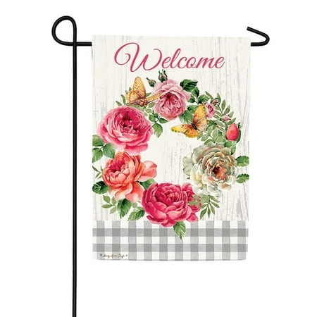 Garden Flag - Rose Wreath Design For Outdoor Decoration