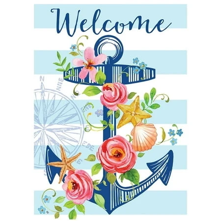 House Flag - Floral Anchor Design, 28 X 40 Inches