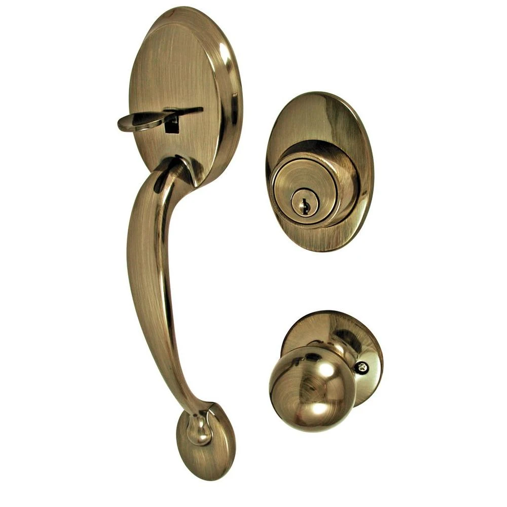 Cheltenham Antique Brass Door Handleset With Single Cylinder Deadbolt - Model 45035