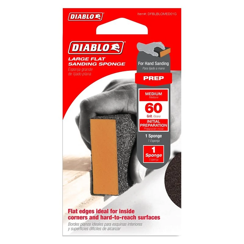 Large Flat Sanding Sponge 60 Grit - 5 In Length, 3 In Width, Foam Backing