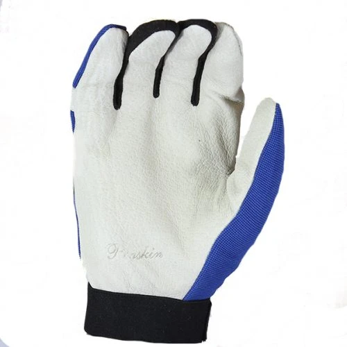 Medium Blue And Beige Pigskin Palm Gloves With Knit Back - Model 2152