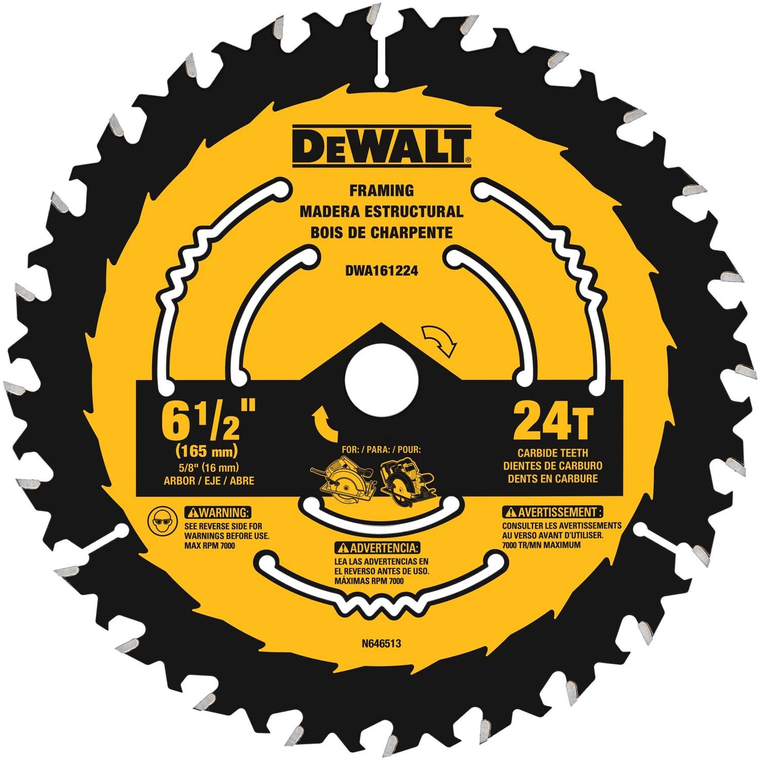 6-1/2 In. Tungsten Carbide Circular Saw Blade 24 Teeth For Wood Cutting